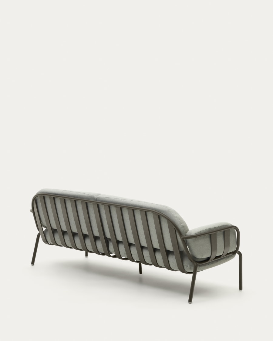 Joncols outdoor 3-seater sofa with grey upholstery and aluminium with green painted finish 225cm