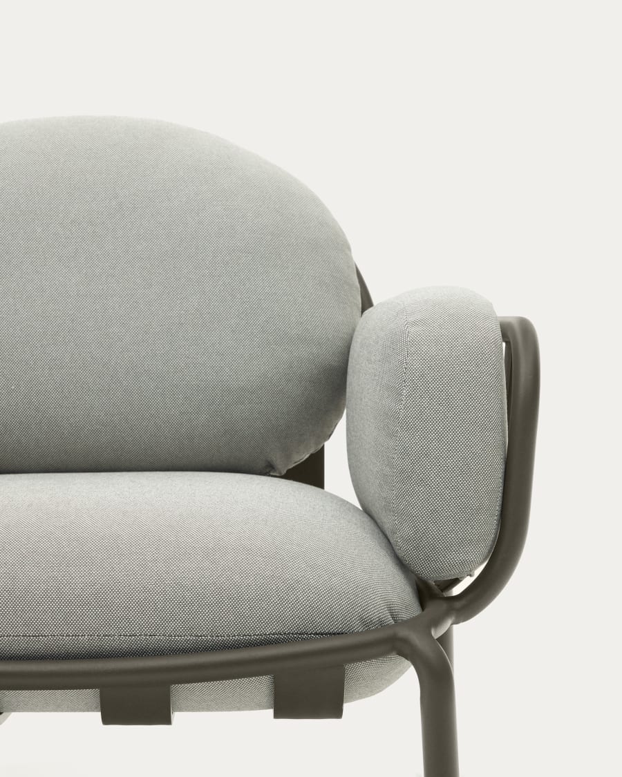 Joncols outdoor armchair with grey upholstery and aluminium with green painted finish