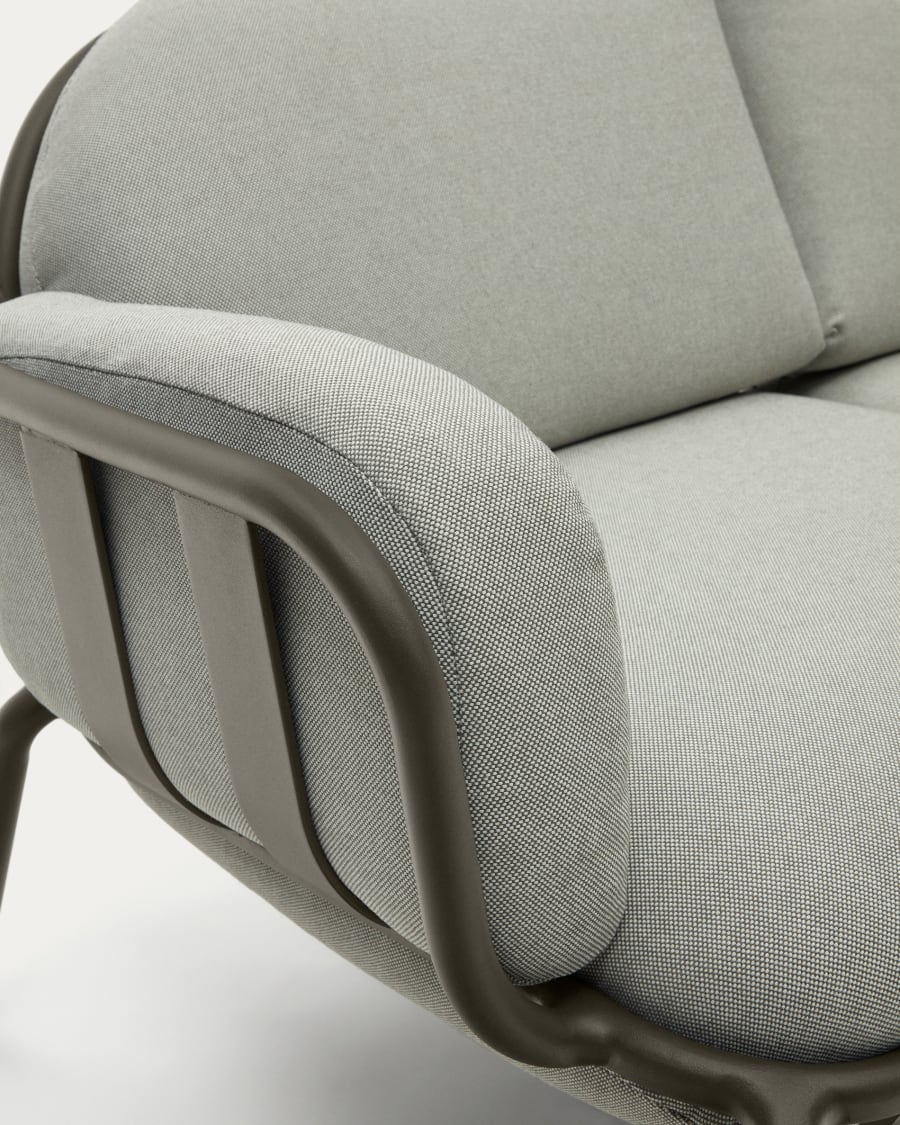 Joncols outdoor 2-seater sofa with grey upholstery and aluminium with green painted finish 164cm