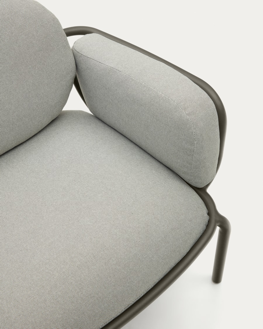 Joncols outdoor armchair with grey upholstery and aluminium with green painted finish