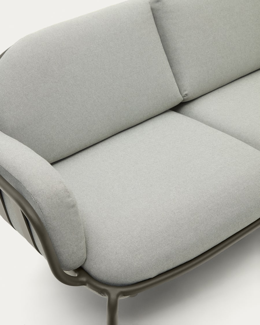 Joncols outdoor 2-seater sofa with grey upholstery and aluminium with green painted finish 164cm