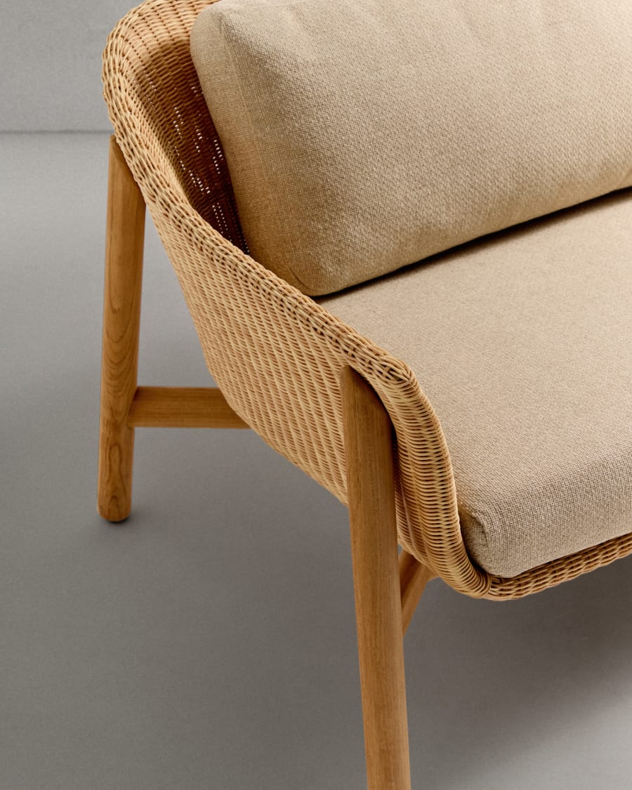 Galea 3-seater sofa in FSC 100% solid teak wood and synthetic rattan 223cm