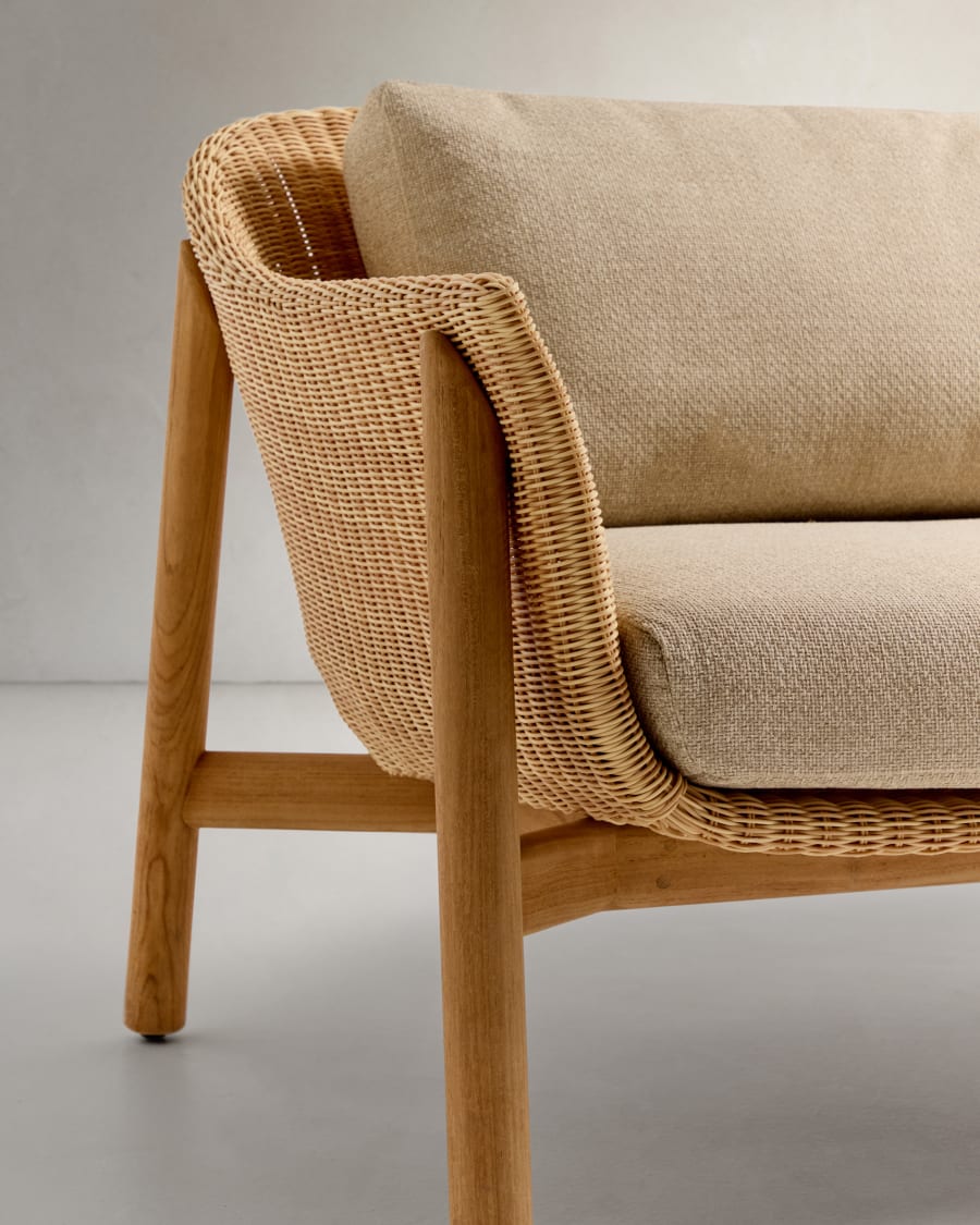 Galea 3-seater sofa in FSC 100% solid teak wood and synthetic rattan 223cm