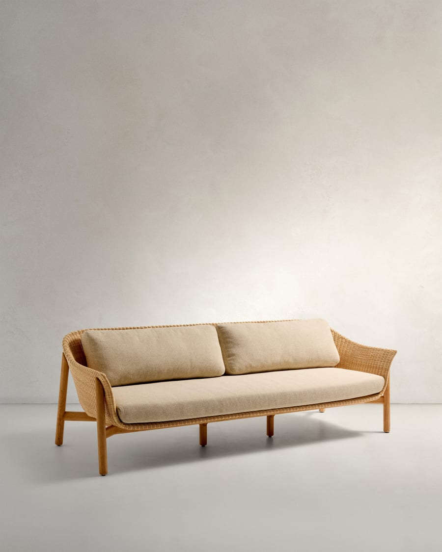 Galea 3-seater sofa in FSC 100% solid teak wood and synthetic rattan 223cm