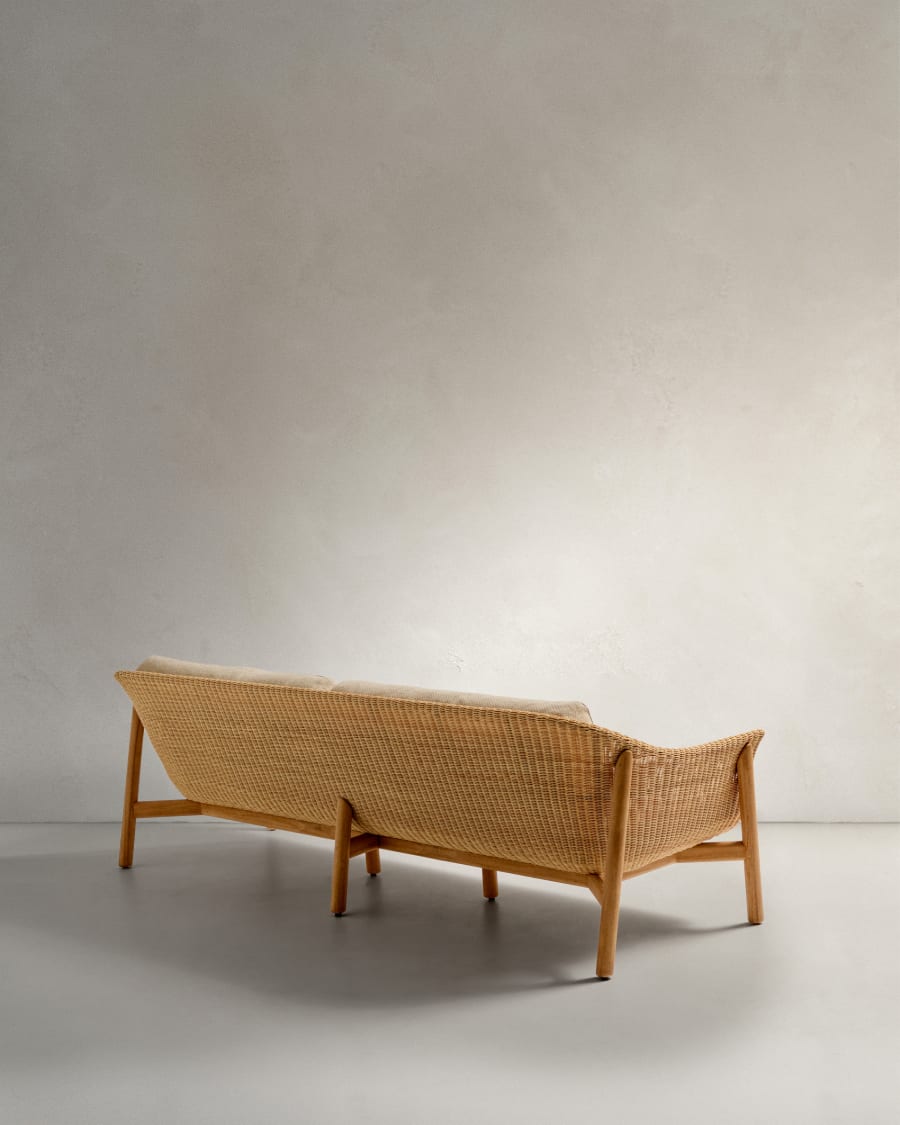 Galea 3-seater sofa in FSC 100% solid teak wood and synthetic rattan 223cm