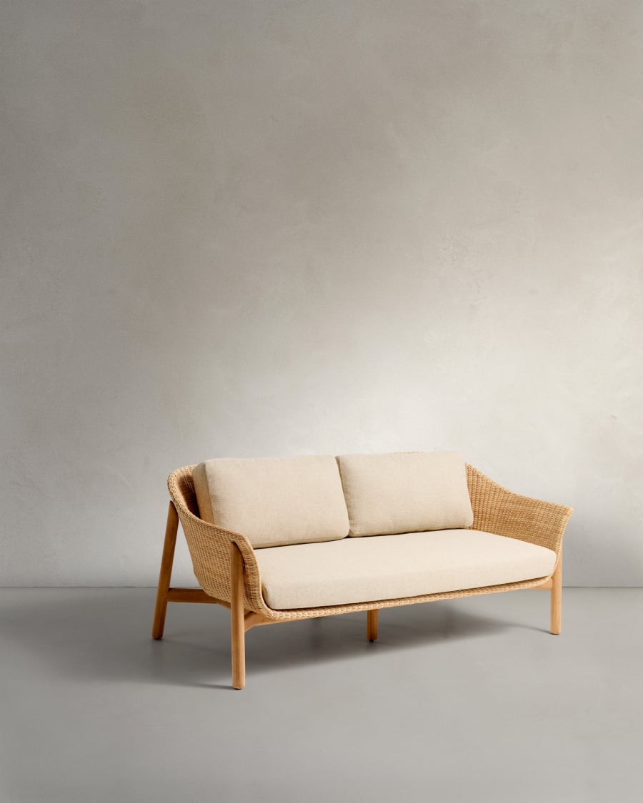Galea 2-seater sofa in FSC 100% solid teak wood and synthetic rattan 170,5cm