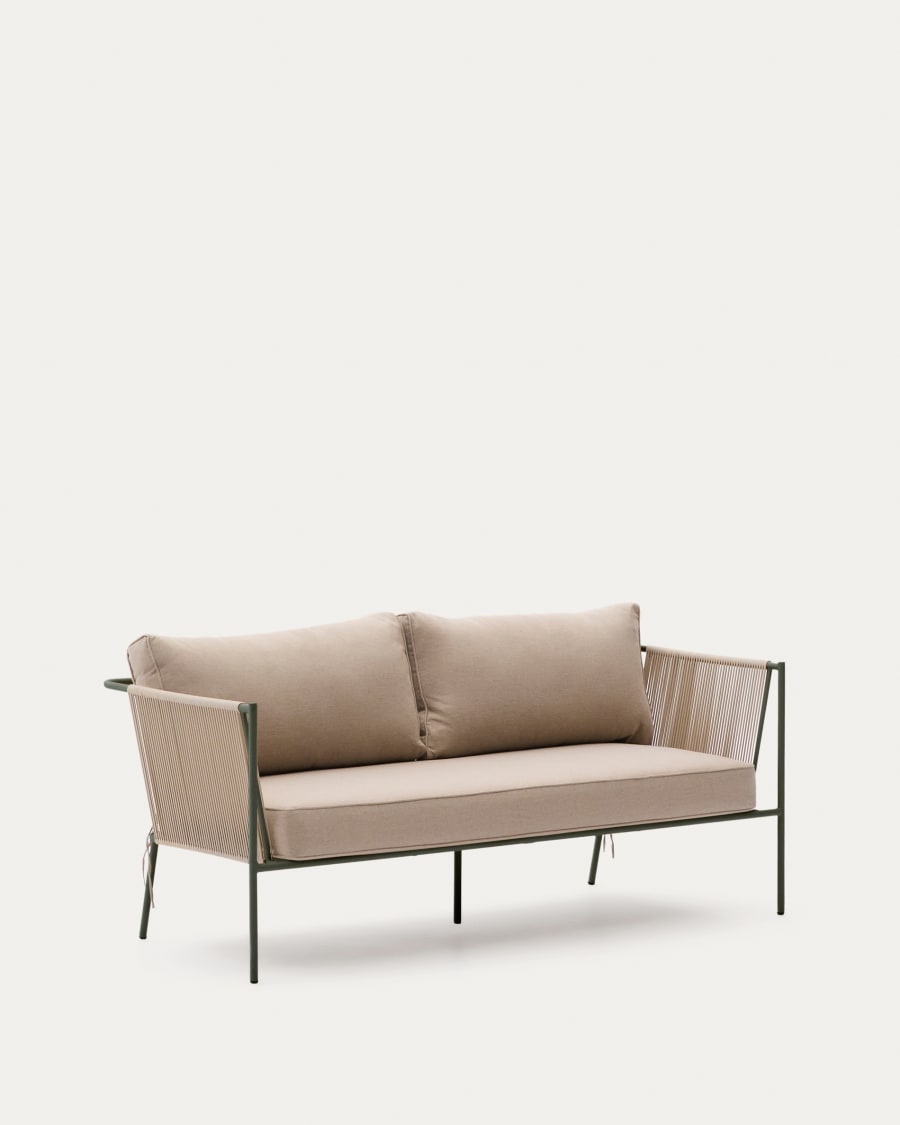 Zivia outdoor 3-seater sofa in ecru rope cord and green galvanised steel 178cm