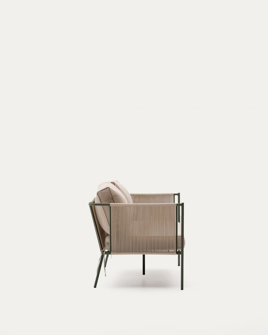 Zivia outdoor 3-seater sofa in ecru rope cord and green galvanised steel 178cm