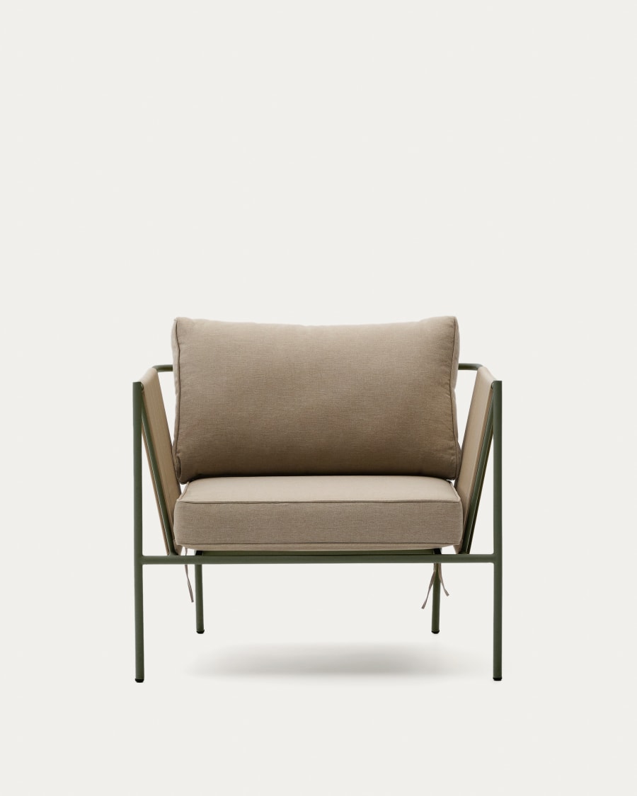 Zivia outdoor armchair in ecru rope cord and green galvanised steel
