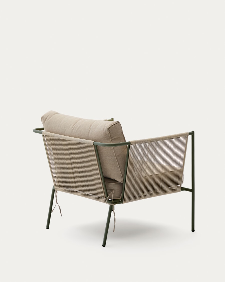 Zivia outdoor armchair in ecru rope cord and green galvanised steel