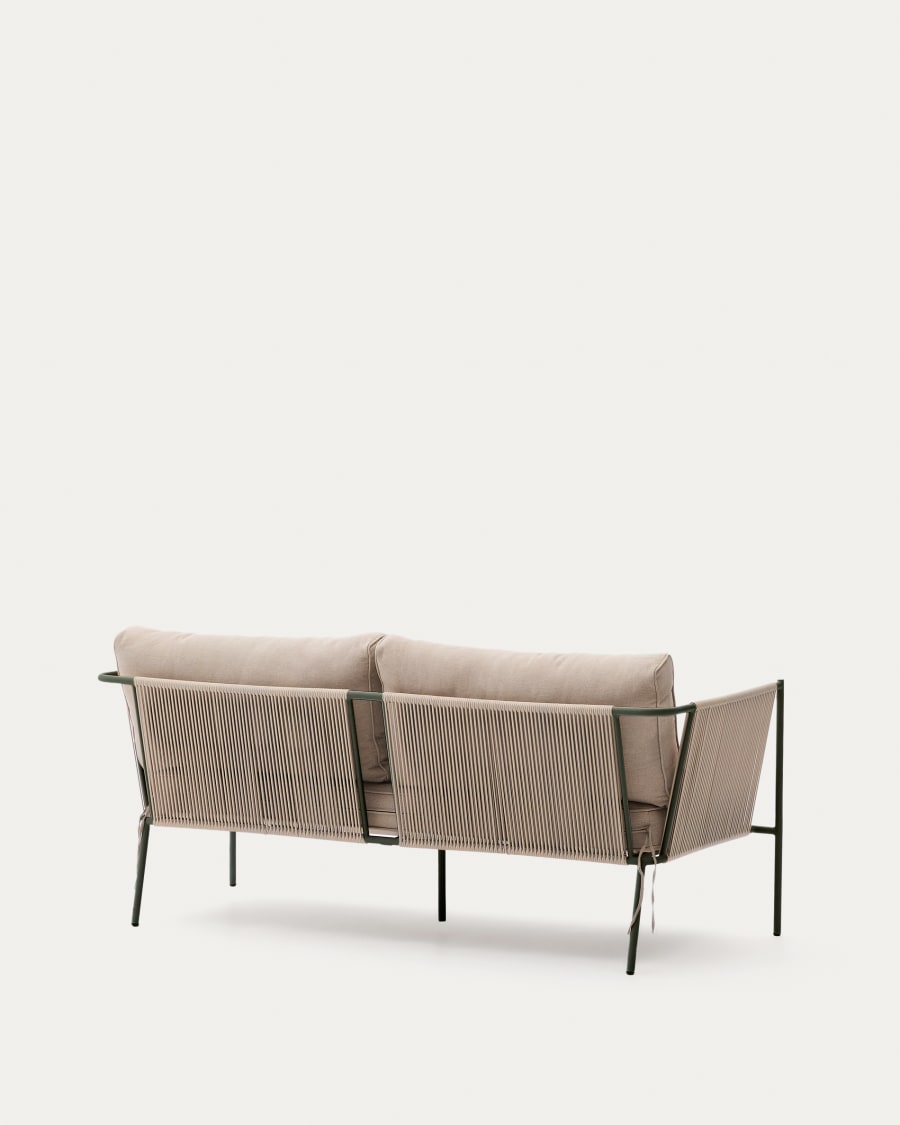 Zivia outdoor 3-seater sofa in ecru rope cord and green galvanised steel 178cm