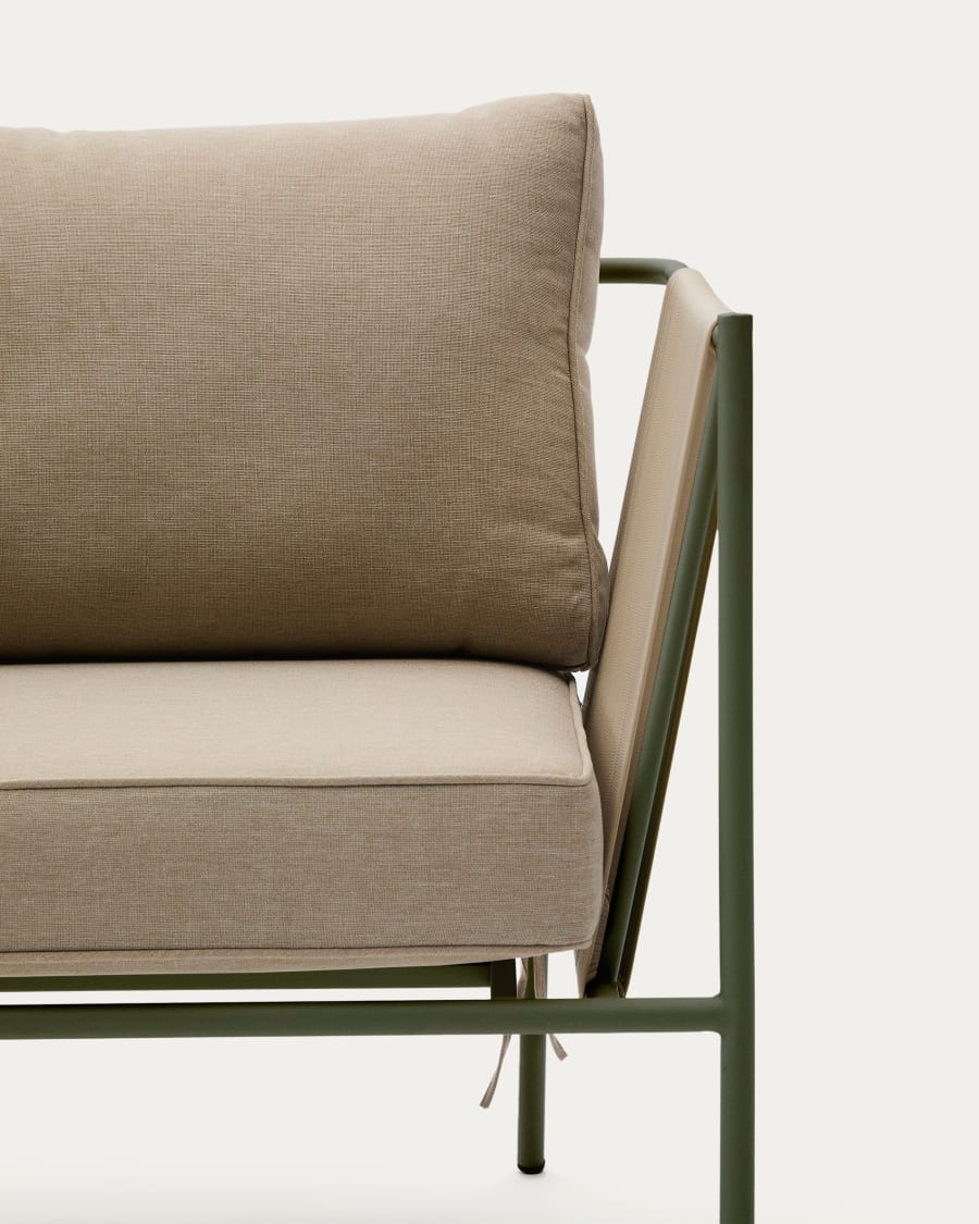 Zivia outdoor armchair in ecru rope cord and green galvanised steel