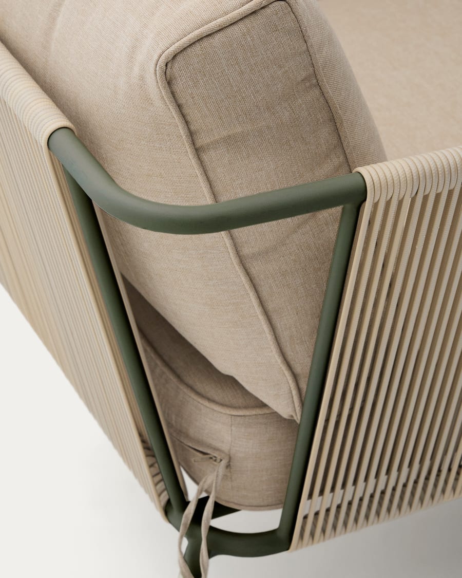 Zivia outdoor armchair in ecru rope cord and green galvanised steel