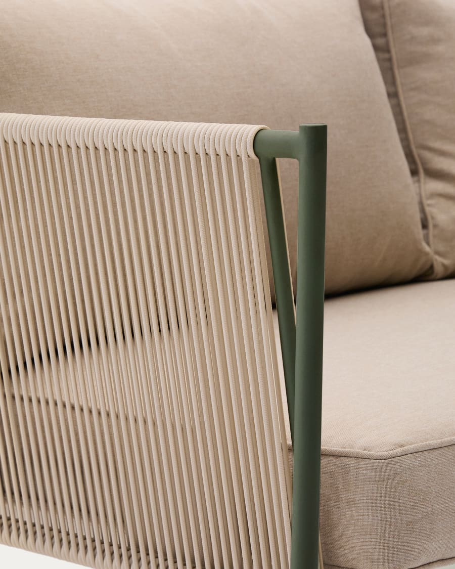 Zivia outdoor 3-seater sofa in ecru rope cord and green galvanised steel 178cm
