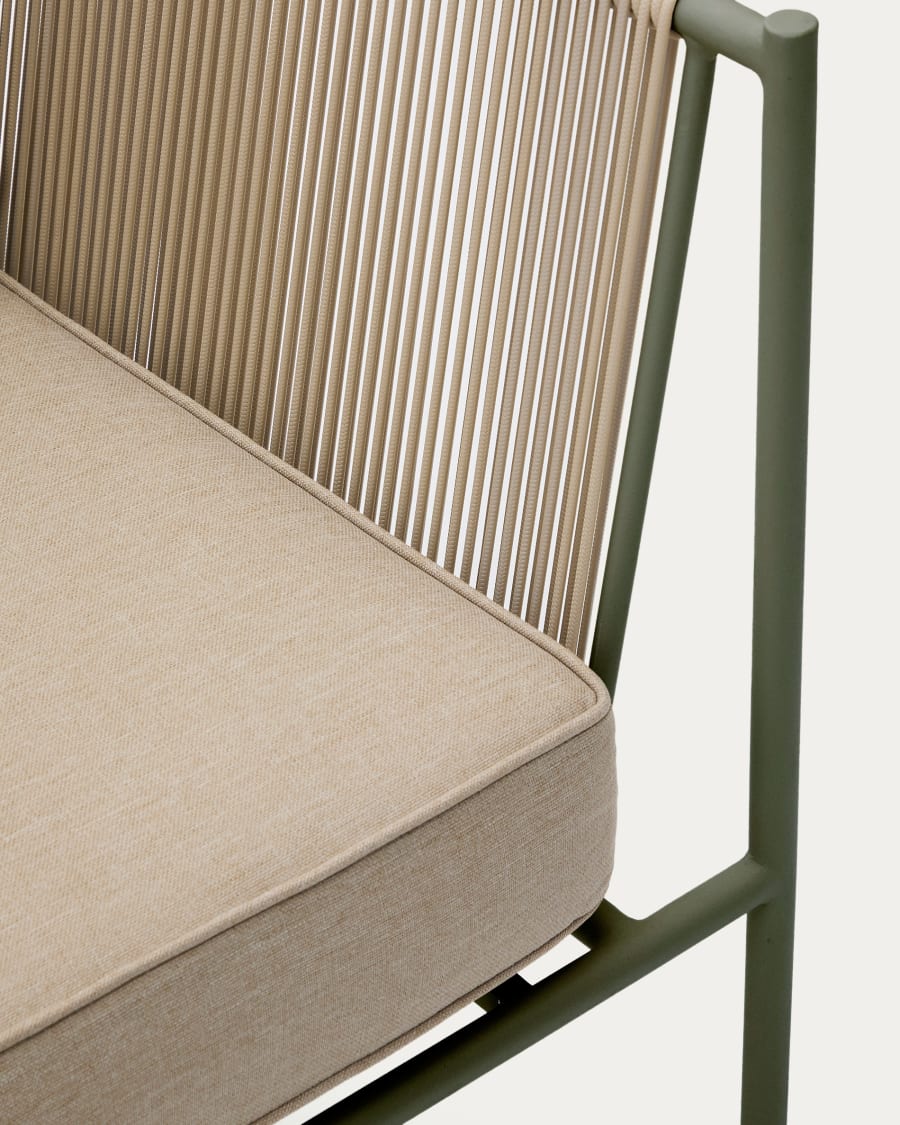 Zivia outdoor armchair in ecru rope cord and green galvanised steel