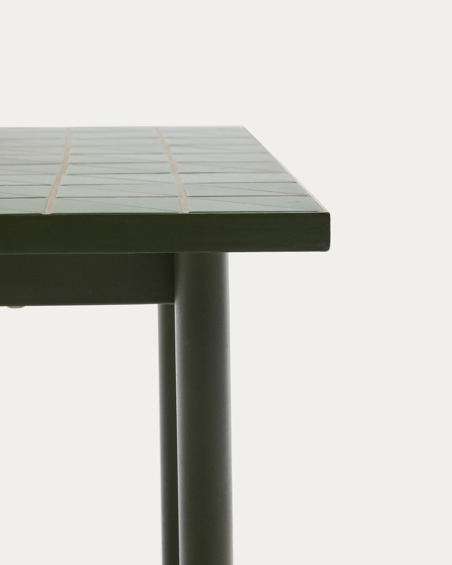 Maurina outdoor table in green galvanised steel with green tiles 182 x 91cm