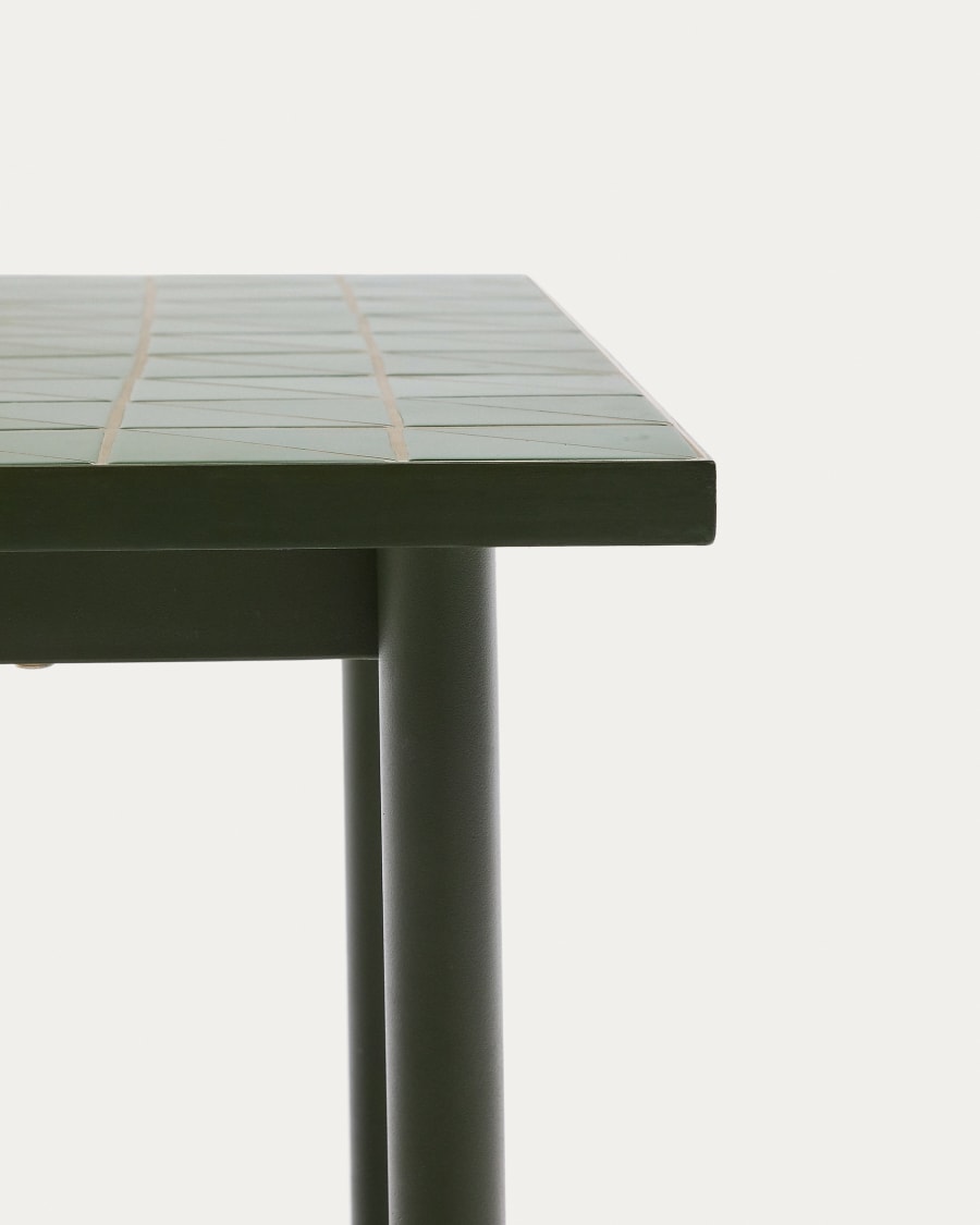 Maurina outdoor table in green galvanised steel with green tiles 223 x 101cm