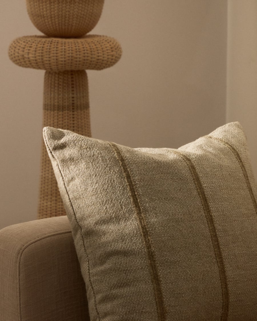 Disis cushion cover made of linen and cotton with beige woven stripes 45 x 45 cm