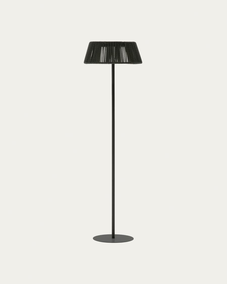 Aldet outdoor solar floor lamp in black and green mottled rope cord with black metal stand Ø46cm