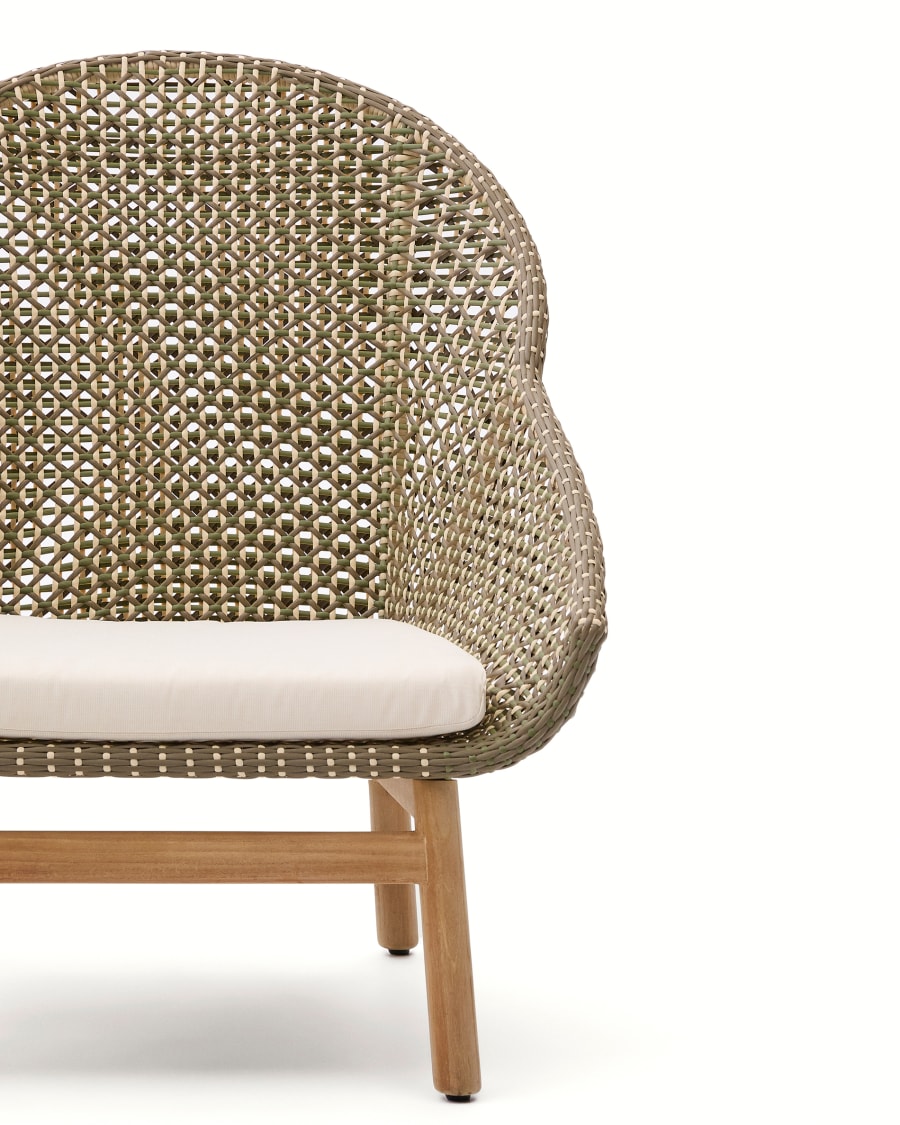 Olbia armchair with high backrest in synthetic rattan and FSC 100% solid teak wood