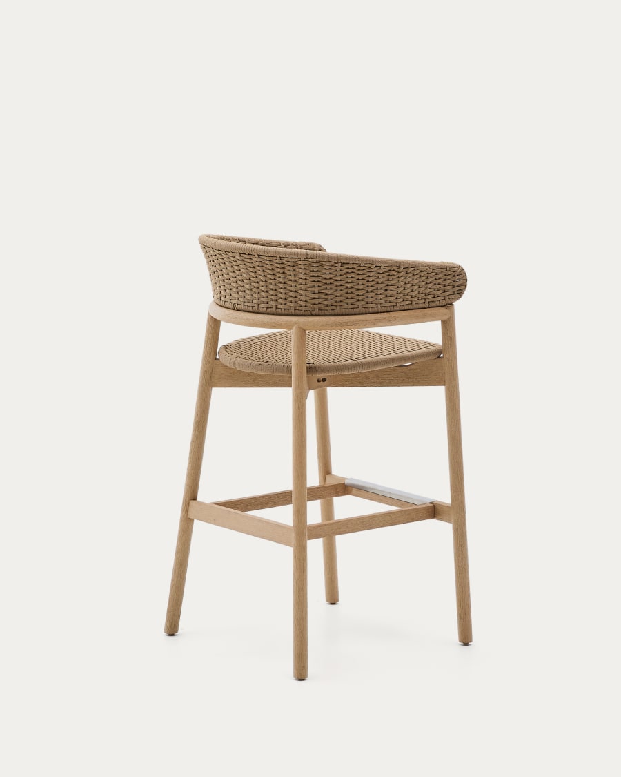 Arinella stool in FSC 100% solid acacia wood with natural finish and beige rope cord 75cm