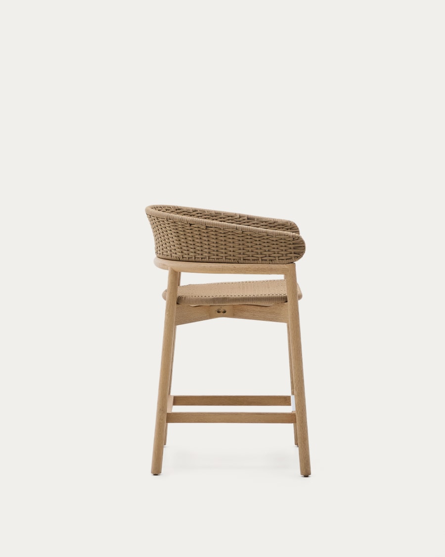 Arinella stool in FSC 100% solid acacia wood with natural finish and beige rope cord 65cm