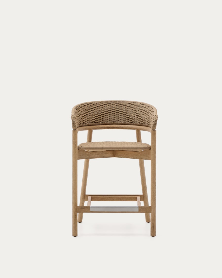 Arinella stool in FSC 100% solid acacia wood with natural finish and beige rope cord 65cm