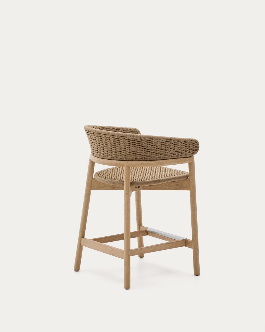 Arinella stool in FSC 100% solid acacia wood with natural finish and beige rope cord 65cm