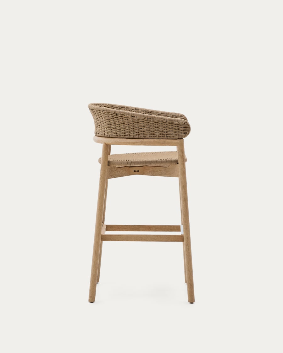 Arinella stool in FSC 100% solid acacia wood with natural finish and beige rope cord 75cm
