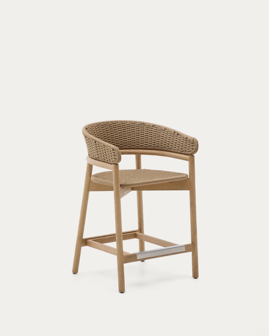 Arinella stool in FSC 100% solid acacia wood with natural finish and beige rope cord 65cm