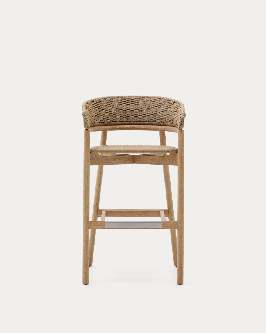 Arinella stool in FSC 100% solid acacia wood with natural finish and beige rope cord 75cm