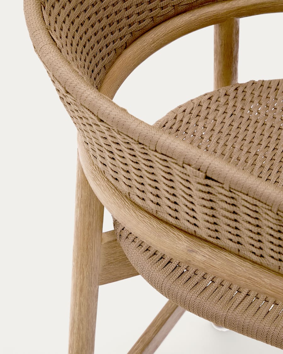 Arinella stool in FSC 100% solid acacia wood with natural finish and beige rope cord 65cm