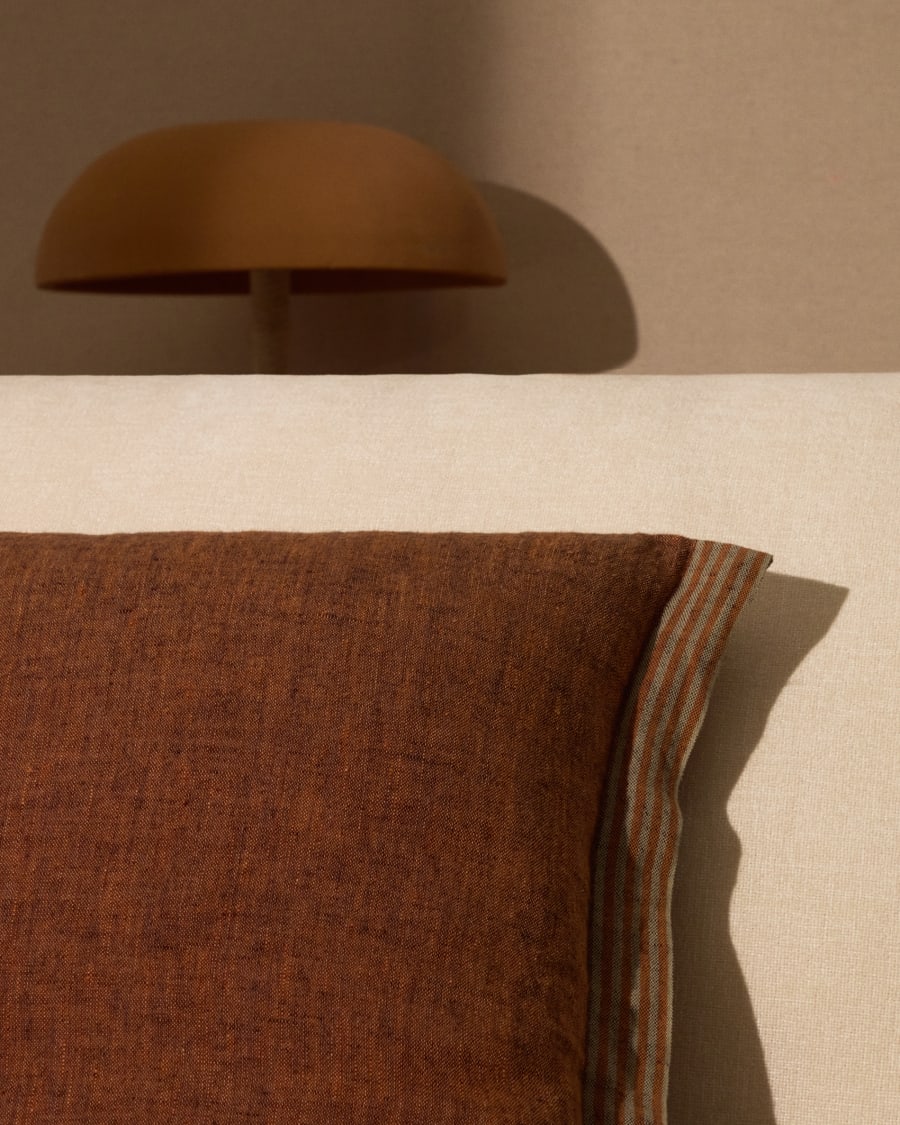 Niven orange 100% melange linen cushion cover with side stripes 45 x 45cm