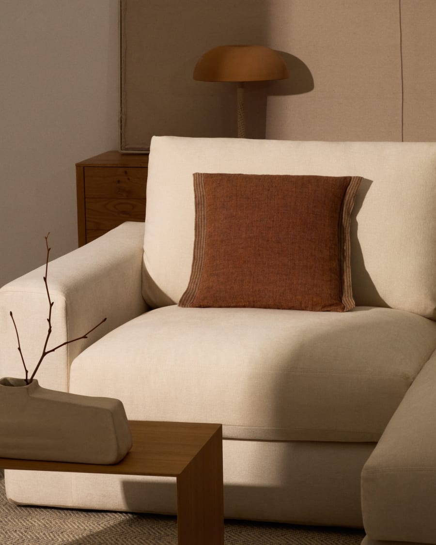 Niven orange 100% melange linen cushion cover with side stripes 45 x 45cm