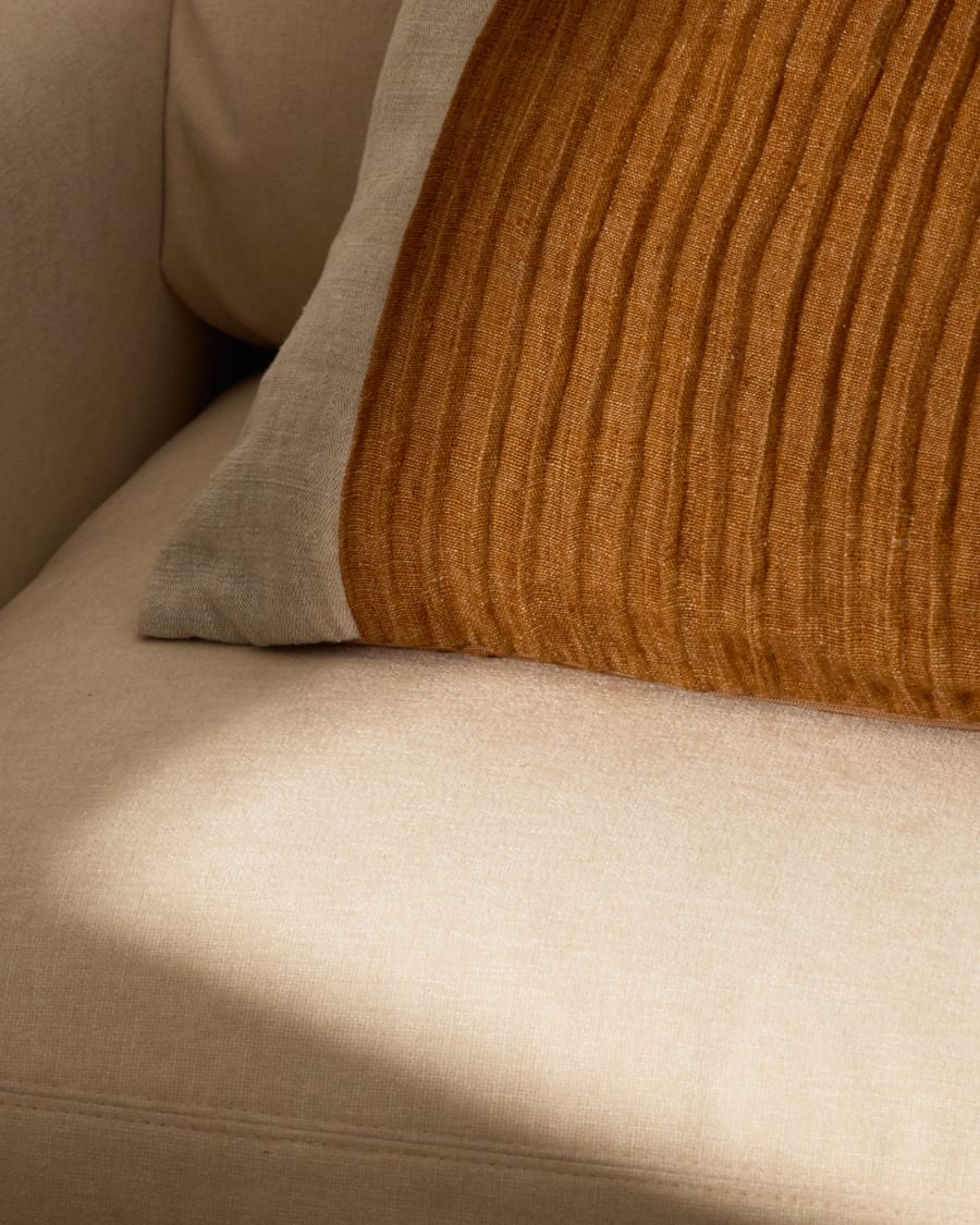Zoren mustard pleated 100% linen cushion cover 50 x 50cm