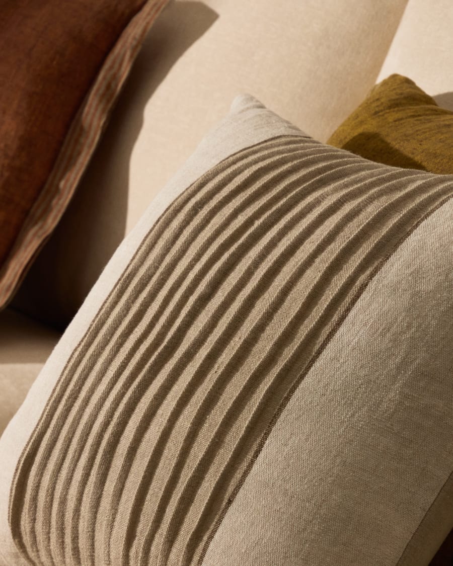 Zoren beige pleated 100% linen cushion cover 50 x 50cm