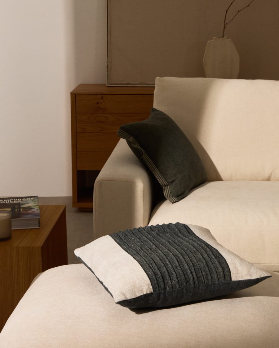 Zoren green pleated 100% linen cushion cover 50 x 50cm