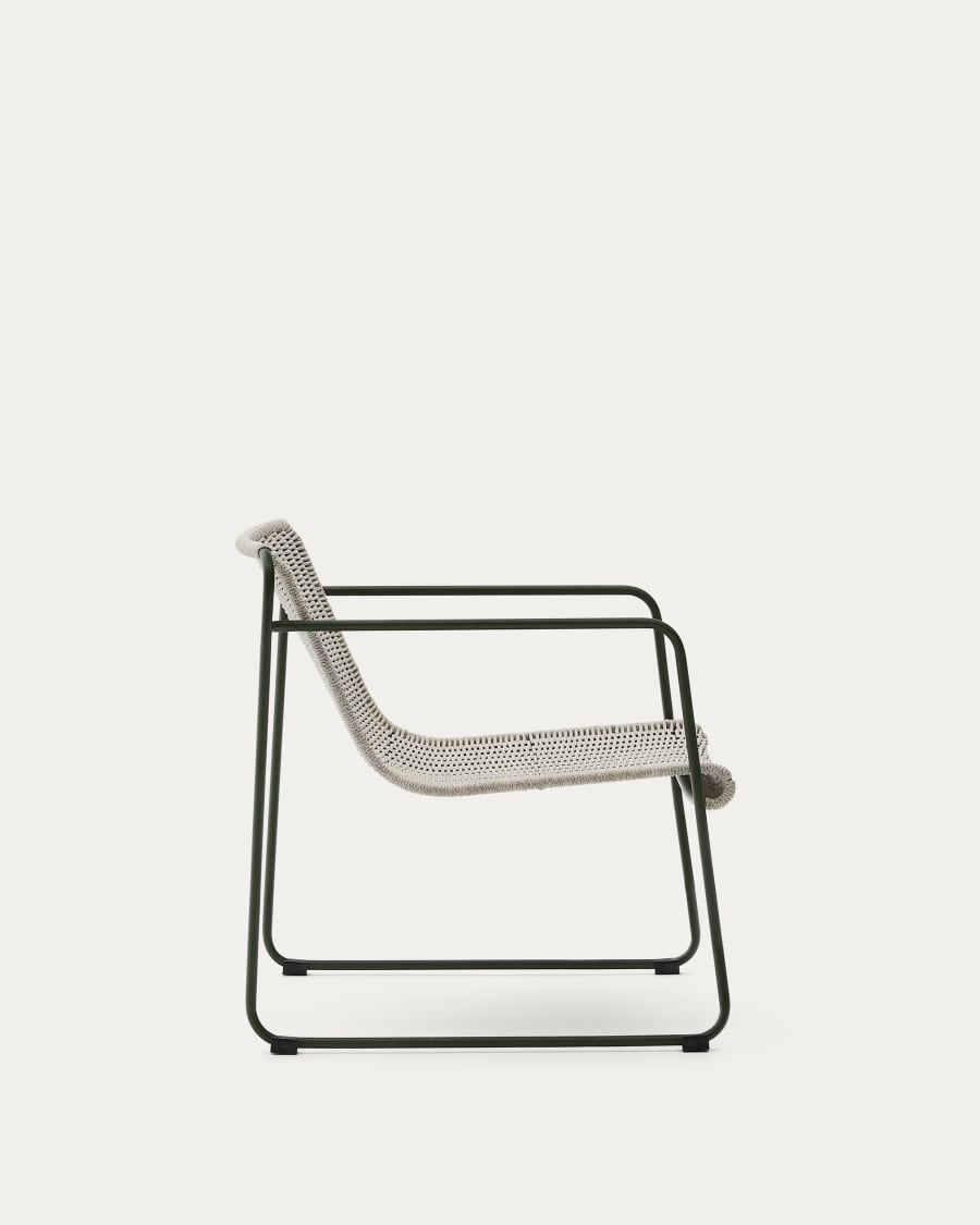 Maurina stackable armchair in green galvanised steel and ecru and grey rope cord