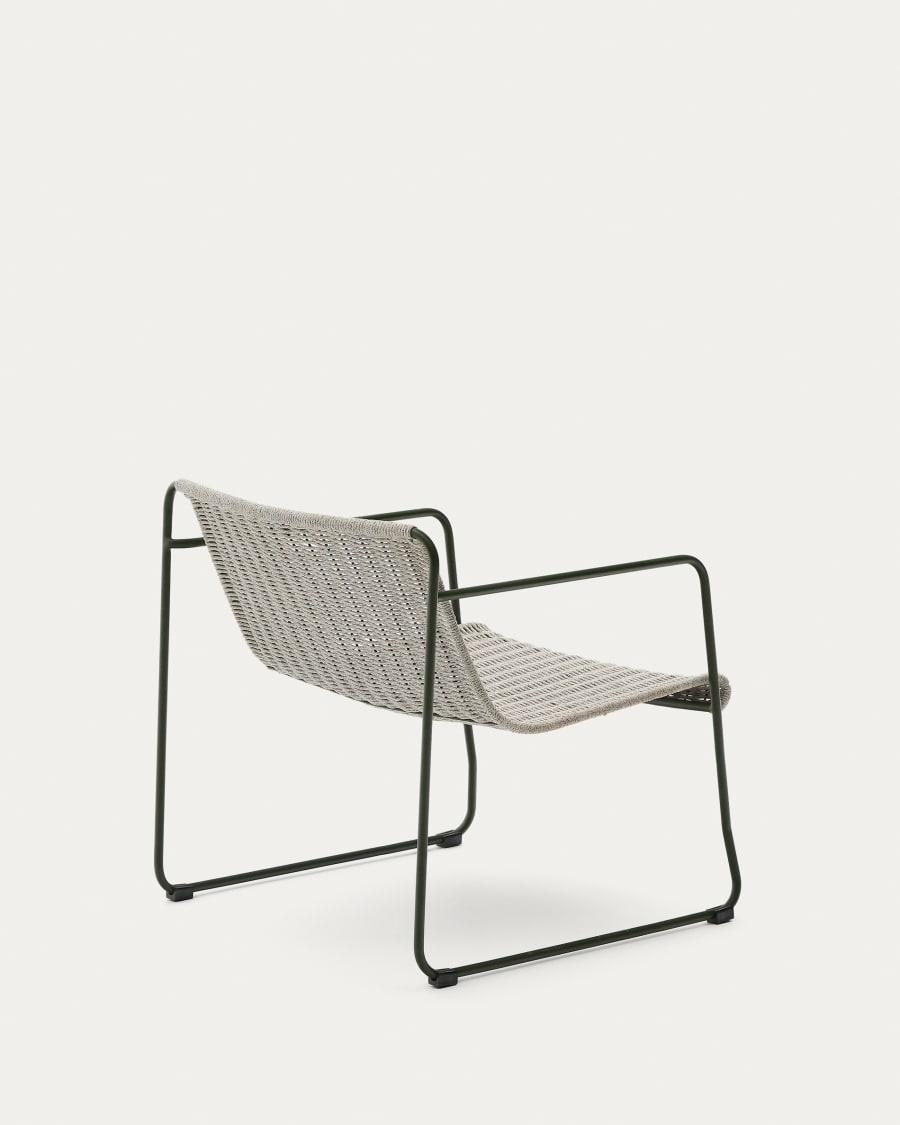 Maurina stackable armchair in green galvanised steel and ecru and grey rope cord