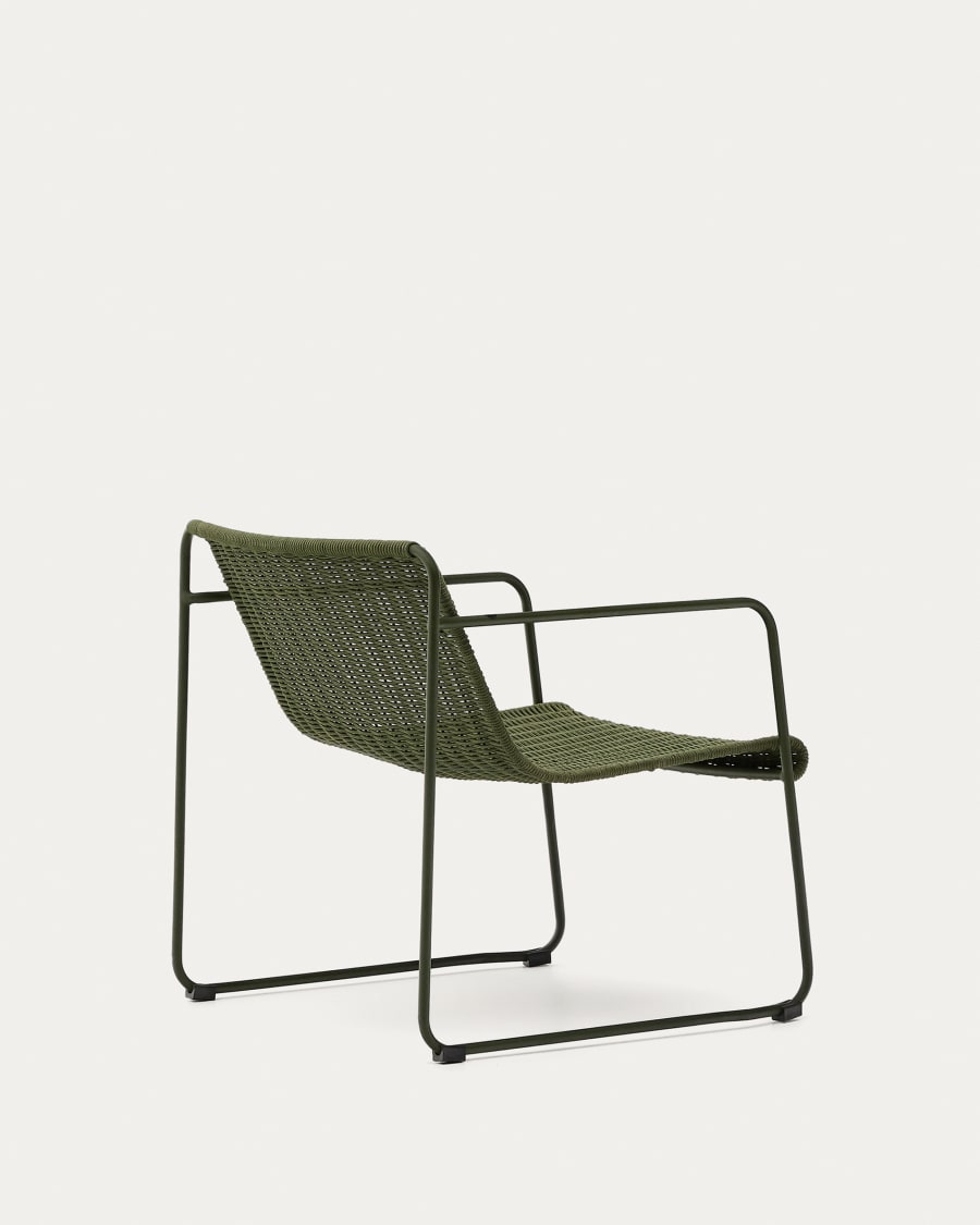 Maurina stackable armchair in green galvanised steel and green rope cord