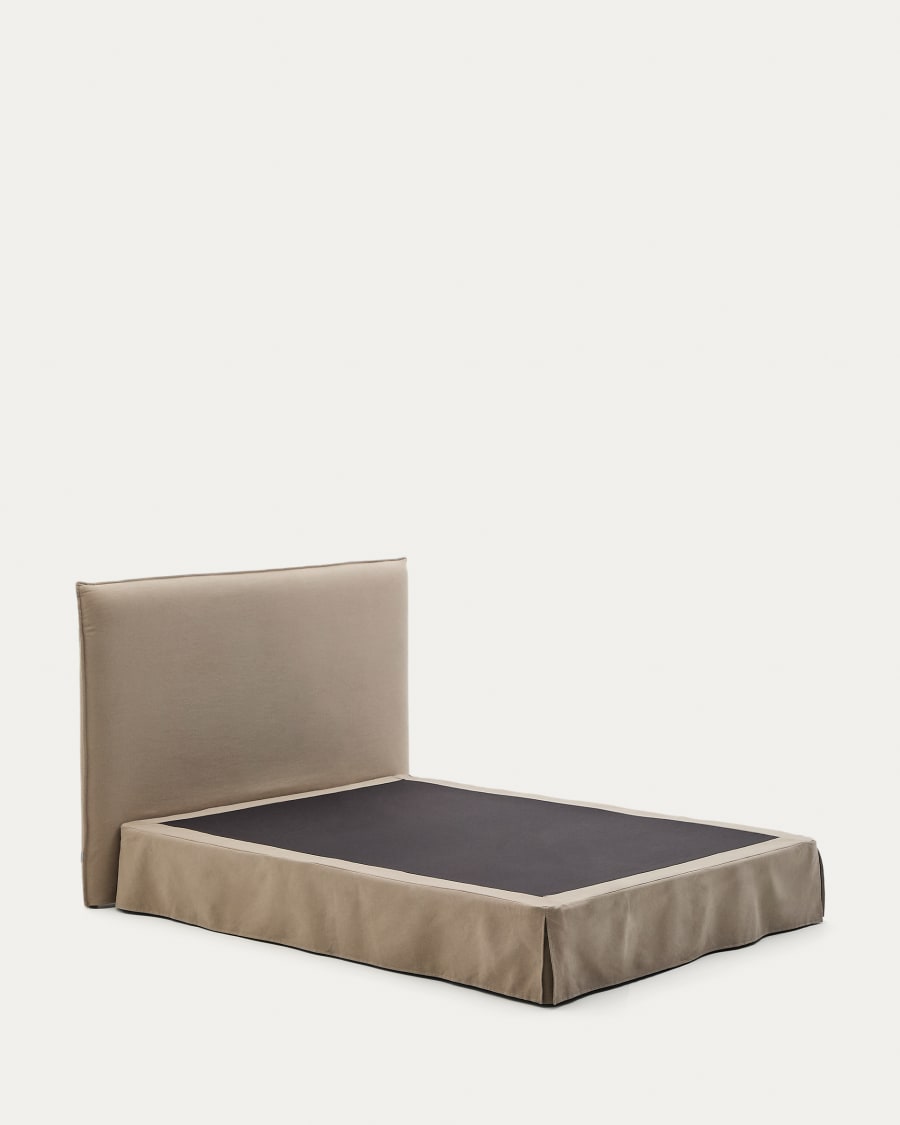Linen and cotton Jaira bed base cover in taupe for a 150 x 190 cm mattress