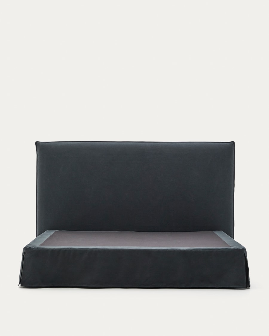 Anthracite grey linen and cotton Jaira bed base cover for a 180 x 200 cm mattress