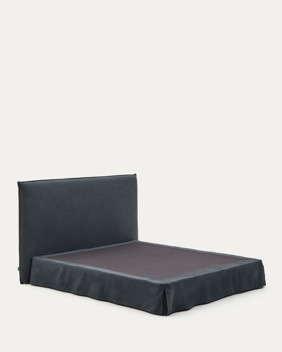 Anthracite grey linen and cotton Jaira bed base cover for a 180 x 200 cm mattress