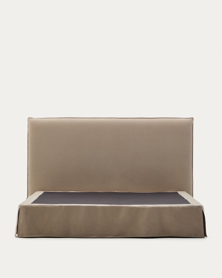 Jaira linen and cotton bed base cover in taupe for a 180 x 200 cm mattress