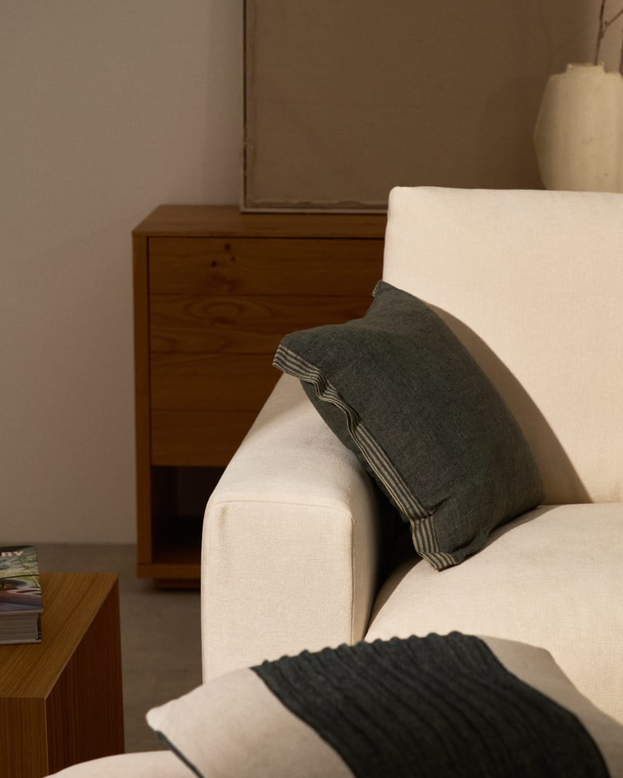 Niven green 100% melange linen cushion cover with side stripes 45 x 45cm
