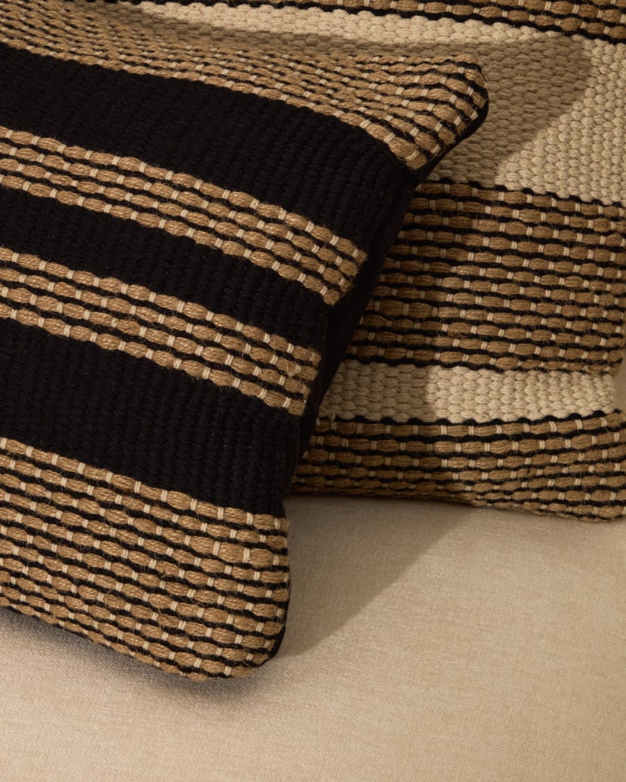 Aylin black jute-embroidered cotton cushion cover 40 x 60 cm