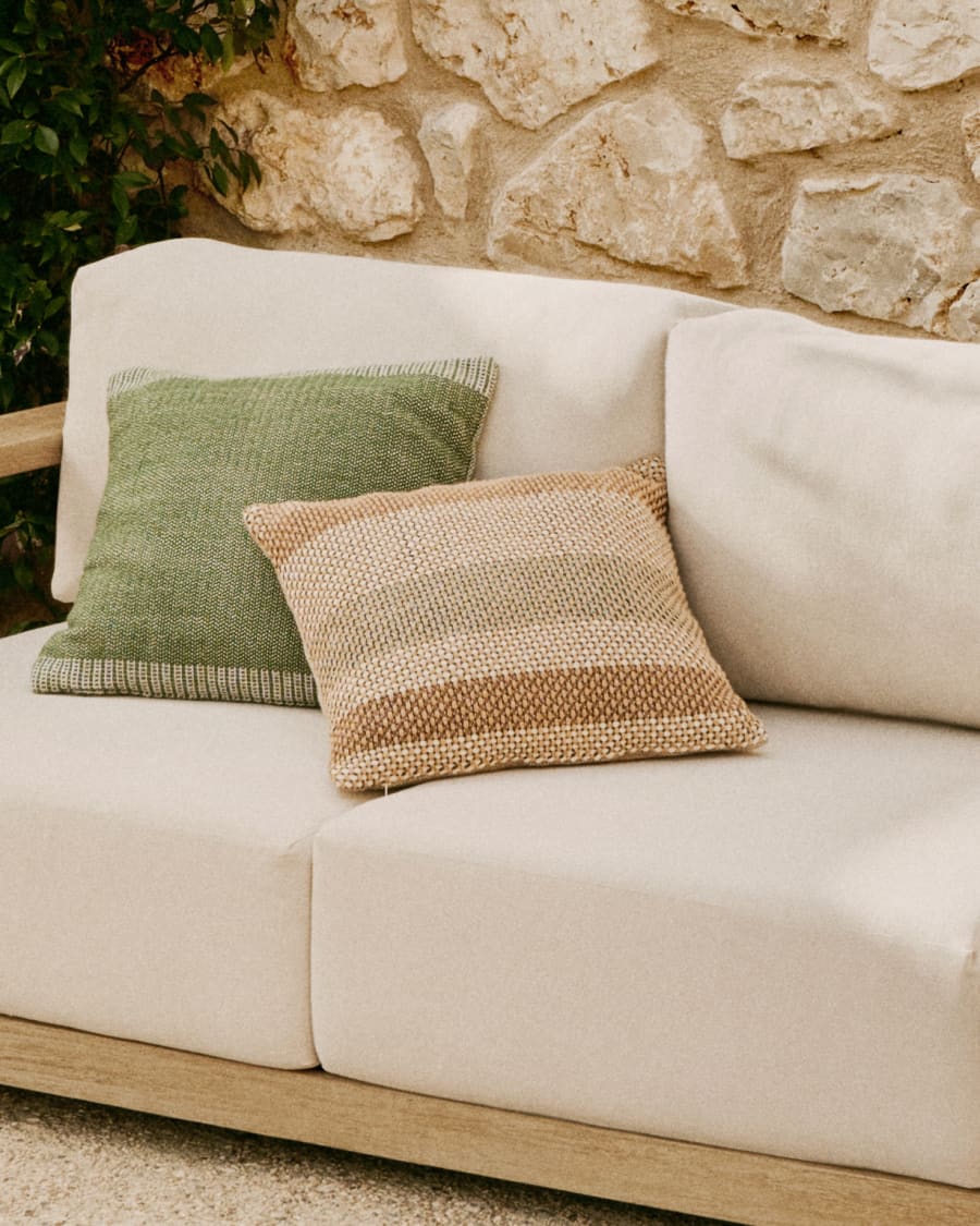 Cushion cover Lunet 100% PET with beige and green stripes 45 x 45 cm