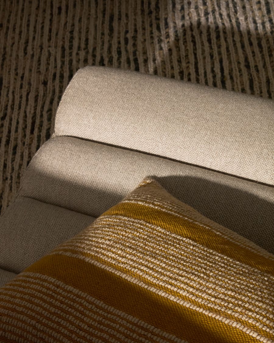 Uciel mustard and beige jute-embroidered cotton cushion cover 40 x 60 cm