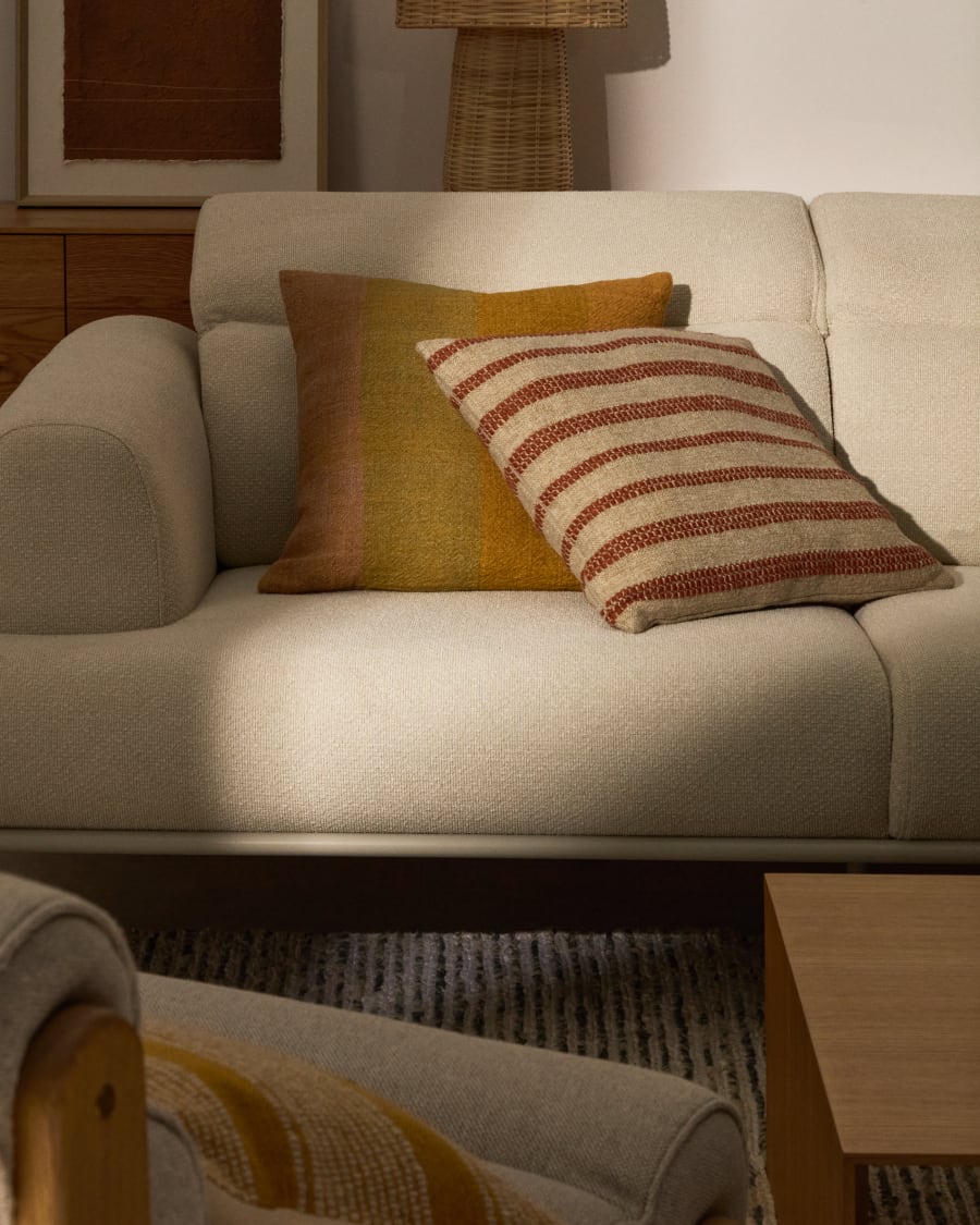 Naila terracotta contrasting stripe cushion cover in acrylic fibres 50 x 50cm
