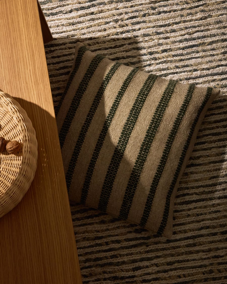 Naila green contrasting stripe cushion cover in acrylic fibres 50 x 50cm